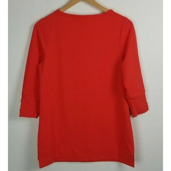 Denim & Co. Sz. XXS French Terry 3/4-Sleeve Boatneck Lace Up Sleeve Tunic Red - Picture 5 of 5